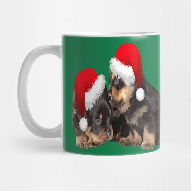 Christmas Rottweilers Wearing Festive Holiday Hats by taiche